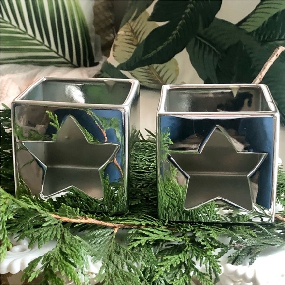 New! Pair Silver Star ⭐️ Votive Candle Holders - Picture 1 of 4